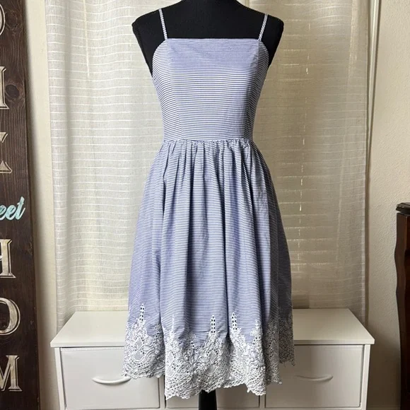 gianni bini blue and white dress Gianni Bini Dresses | Gianni Bini Striped Blue Dress With Lace Hem, Size 2 | Color: Blue/White | Size: 2
